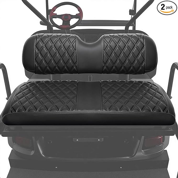 Golf Cart Rear Seat Covers for EZGO Club Car Yamaha Aftermarket Rear Seat Only-Thick Premium Marine Leather with Custom Diamond Design Comfortable/Anti-Scratch/Anti-Fading/Easy to Install