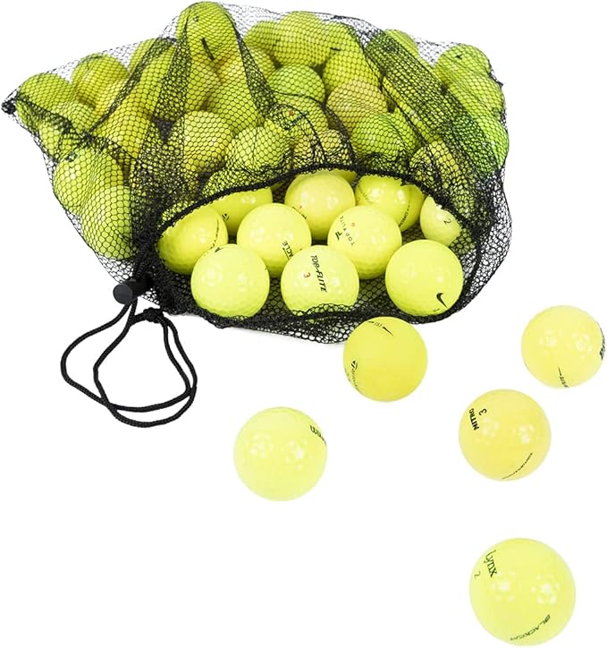 48-Pack Clean Green Recycled Yellow Golf Balls - Neon Colored - Used Good Condition - Includes Mesh Carry Bag - Cheap Golf Balls for Men and Women