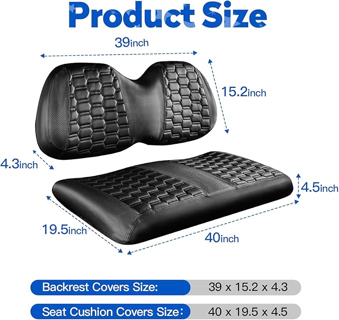 NOKINS Golf Cart Seat Covers, Fit Club Car Precedent OEM Standard Front Seat Cushion, Club Car Precedent Accessories Vinyl Seat Covers, No Nails Required(Carbon Fiber Black&Black)