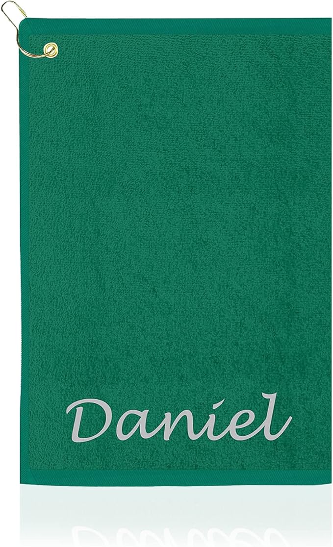 Personalized Passion Golf Towel with Embroidered Name - 16"x26" Custom Golf Towels with Clip - Soft & Highly Absorbent Plush Velour - Easily Wipes Away Sweat and Dirt - Gift for Golfers - Green