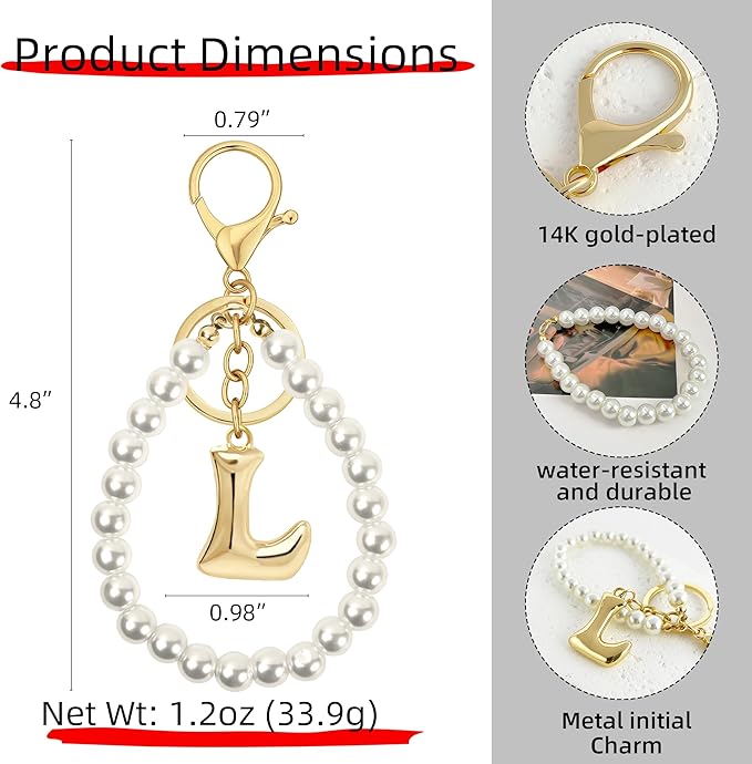 Gold Bubble Heart, Cherry, Bow & More Designs Letter Initial Keychain Bag Charms – Cute Purse Charms for Handbags