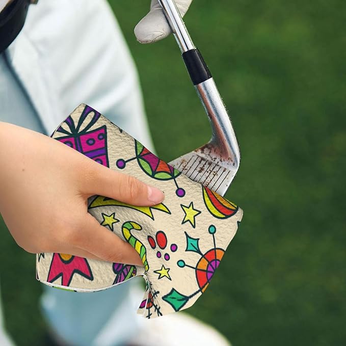 Flower Golf Towel Waffle Microfiber with Hook Detachable Clip 24x16in