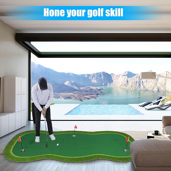 Golf Putting Green/Mat-Golf Training Mat- Professional Golf Practice Mat- Green Long Challenging Putter for Indoor/Outdoor