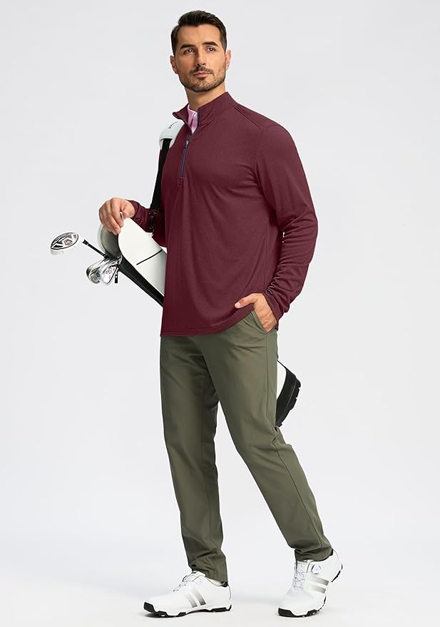 Obla Golf Quarter Zip Pullover for Men Mock Neck Sweatshirt Lightweight Sun Protection Men's Long Sleeve Golf Shirt