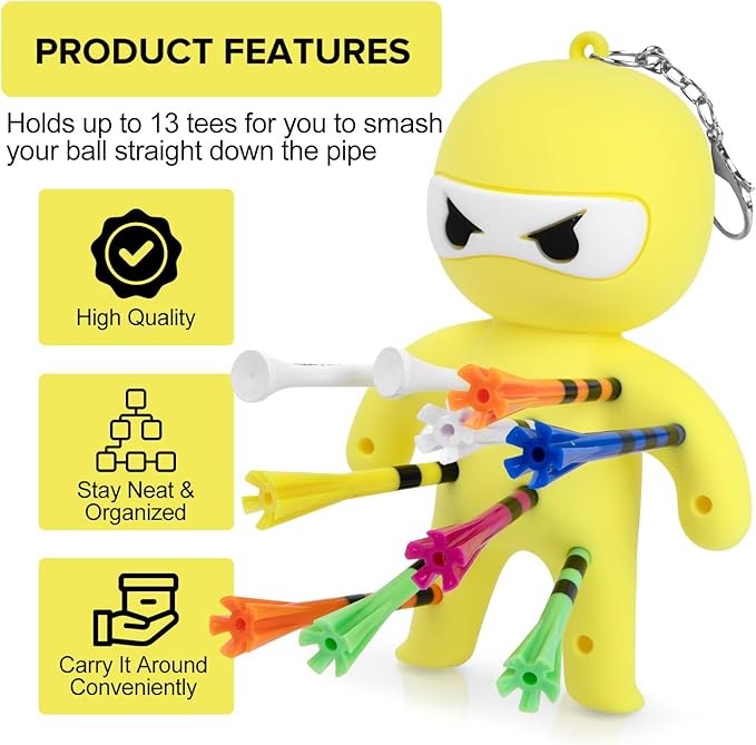 Golf Tee Holder, Ninja Portable Funny Golf Tees Holder Keychain Golf Gift Golf Accessories for Men & Women