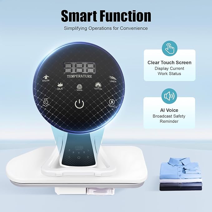 Intelligent Steam Press, 1600W Professional Iron Press Machine, Large Capacity Ironing Pressing Equipment with 5 Fabric Settings&Touch Screen, 35.8" Large Ironing Area for Home/Clothing Shop
