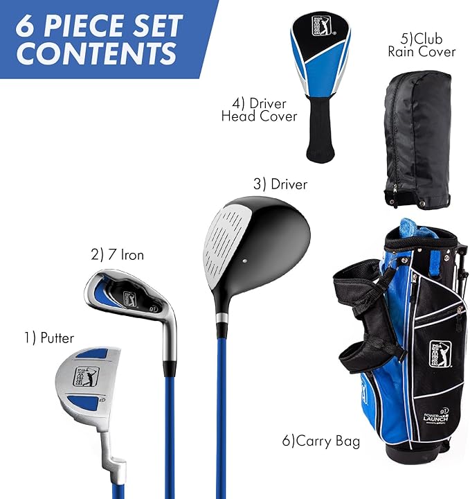 PGA Tour Youth Golf Club Set for Ages 8-12 (4’8”-5’2”) and 12+ (5’2”+), Right and Left-Handed Kids Golf Sets – Beginner Junior Golf Clubs with Lightweight Stand Bag, Mallet Putter, Hybrid, Driver