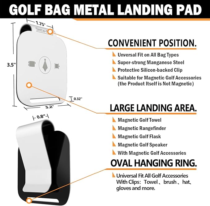 Golf Bag Metal Landing Pads for Magnetic Golf Towel,Golf Rangefinder,Golf Flask,Golf Speaker- Quick Access to Magnetic Golf Equipment and Accessories-Golf Gift -US Patent
