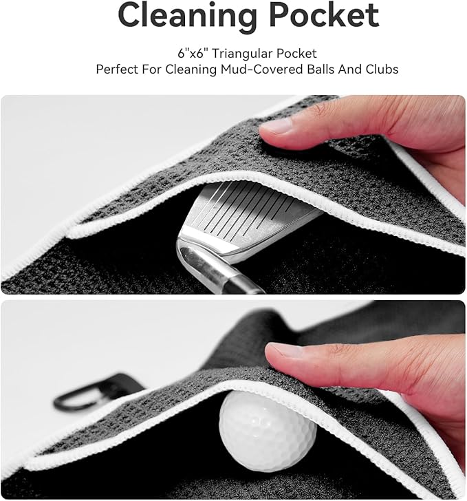 Magnetic Golf Towel with Clip and Cleaning Pocket -Ideal for Male Golfers, perftct Gifts for Men-Golf Accessories for Golf Bags, Carts or Clubs 24"*16"