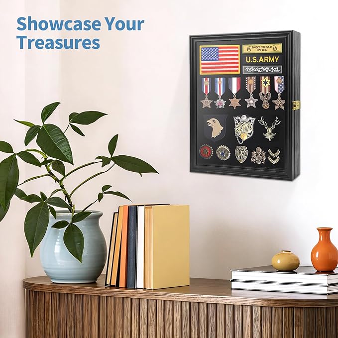 PiaoHao19x14 Pin Display Case Pin Collection Display Case with 98% UV Protection Acrylic Door for Military Medals, Jewelry Pins, Pin Gift, Insignia Ribbons, Beach Tags, Pin Collectibles