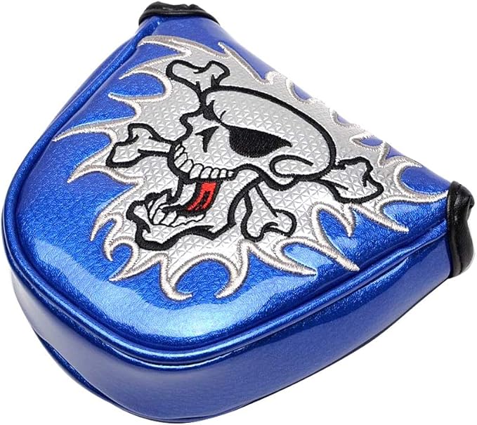 GOOACTION Skull Golf Club Heel Shafted Mallet Putter Cover Magnetic Closure Design Synthetic Leather Putters Headcover Blue