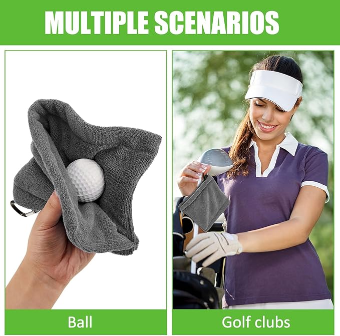 Flutesan 3 Pieces Golf Ball Towel 5.5 x 5.5 Inch, Wet and Dry Small Pocket Towel with D Clip Portable Golf Ball Cleaner Accessories for Men Women Course Exercise