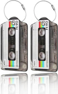 2 Pack Luggage Tags for Suitcase, Privacy Cover ID Label with Stainless Steel and Address Card for Travel Bag Backpack Cruise Ship Essentials Tag Women Men - Retro Cassette Tape