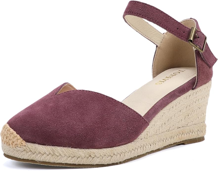 Platform Wedges Sandals for Women, 3" Wedge, Ankle-Strap, Cap Toe, Summer Espadrilles Heel Shoes