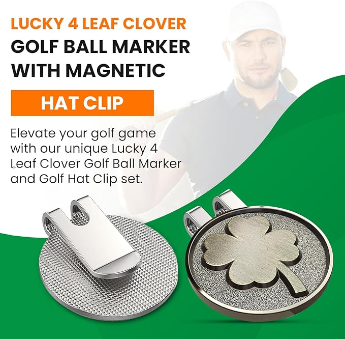 K9King Lucky 4 Leaf Clover Golf Ball Marker and Magnetic Golf Hat Clip | Putting Green Golf Accessories for Men and Women | Unique Shamrock Golf Balls Marker Gift | Ideal Gift Ideas