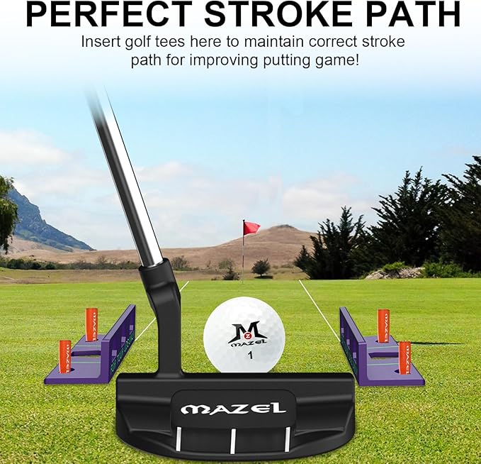 MAZEL Golf Alignment Putting Training Aids - Golf Putting Path Tool for Consistency & Accuracy - Include Putting Gates,Ring & Golf Tees
