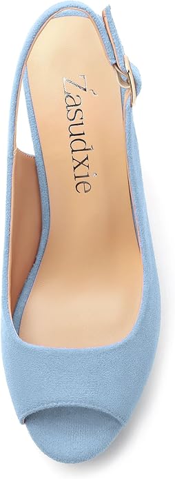 Womens Wedge Platform Sandals Peep Open Toe Slingback Buckle High Heel Dress Shoes Pumps Suede 3.94 Inch