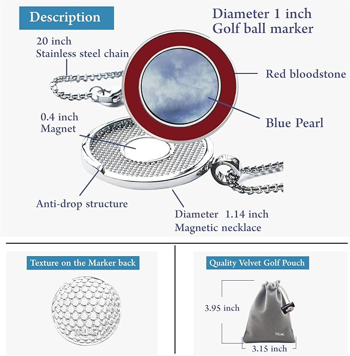 Golf Ball Marker Necklace with Pearl Ball Marker, Golf Accessories, Golf Gifts, Golf Ball Markers for Women