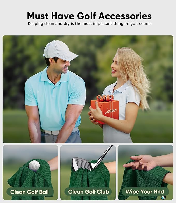 Pro Golf Towel Microfiber Golf Towel for Golf Bags (16" X 16") with Hook, Loop Fastener and Gift Box, Essentials Golf Accessories for Men, Golf Gifts for Men/Women