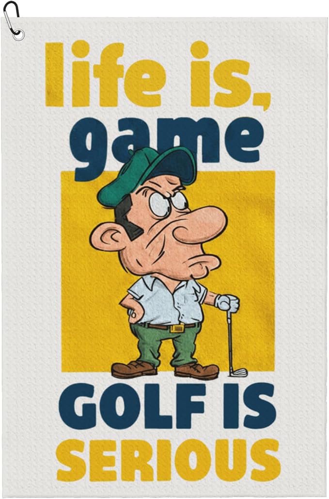 Funny Golf Towel with Carabiner Clip 24"x16" Life Is Game Golf Is Serious Printed Cute Fun Golf Towels for Golf Bags Microfiber Waffle Golfs Rag for Disc Balls Clubs Accessories for Men Women Dad