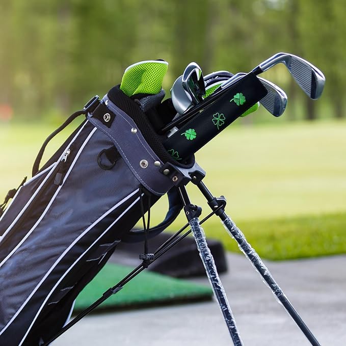 FINGER TEN Golf Alignment Stick Cover Headcover Rods Holder Case Leather 14''× 2'' in USA Black White Green Hold at Least 2 Sticks