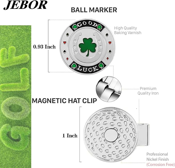 Jebor Golf Ball Markers with Hat Clips and Storage Box Value Sets for Men Women Golfer, Removable Attaches Easily to Golf Cap Premium Gifts Golf Ball Marker hat Clip
