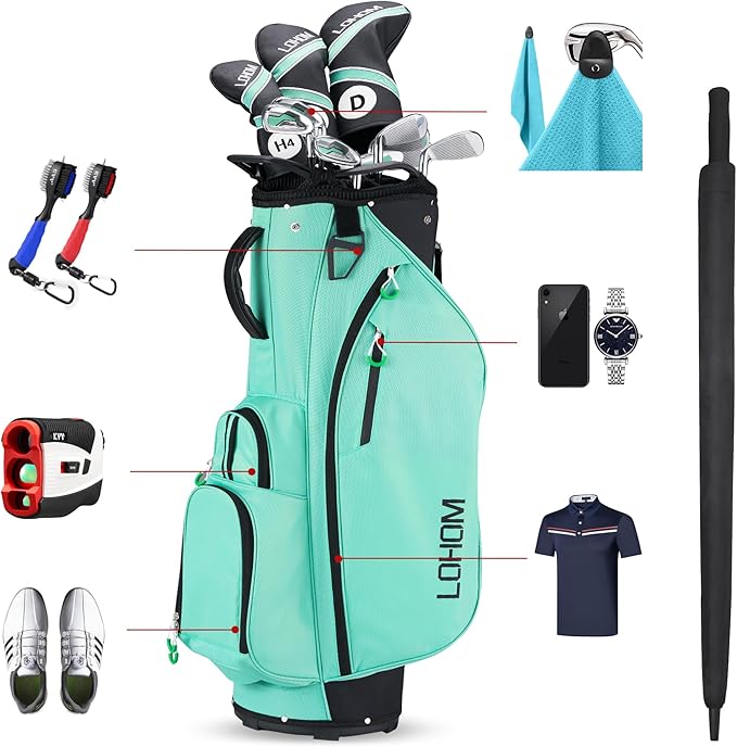 11 Pcs Women's Complete Golf Club Sets Right Hand with 14 Way Golf Cart Bag, Includes 460cc Alloy #1 Driver & #3 Fairway Wood & #4 Hybrid /#6/#7/#8/#9/#P/#S Irons & Putter