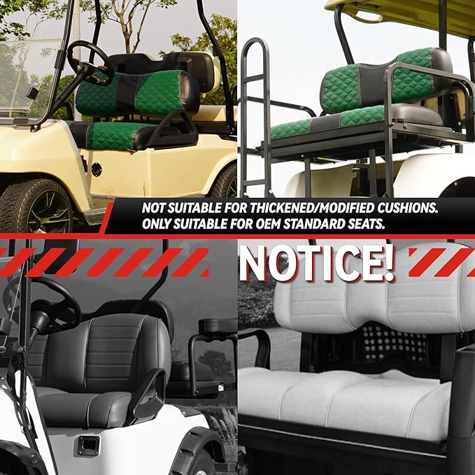 Golf Cart Seat Covers Front and Rear Waterproof and Sun Resistant Marine Grade Vinyl Leather Seat Cover Accessories for Club Car DS 2000.5-up, Green(4PCS)