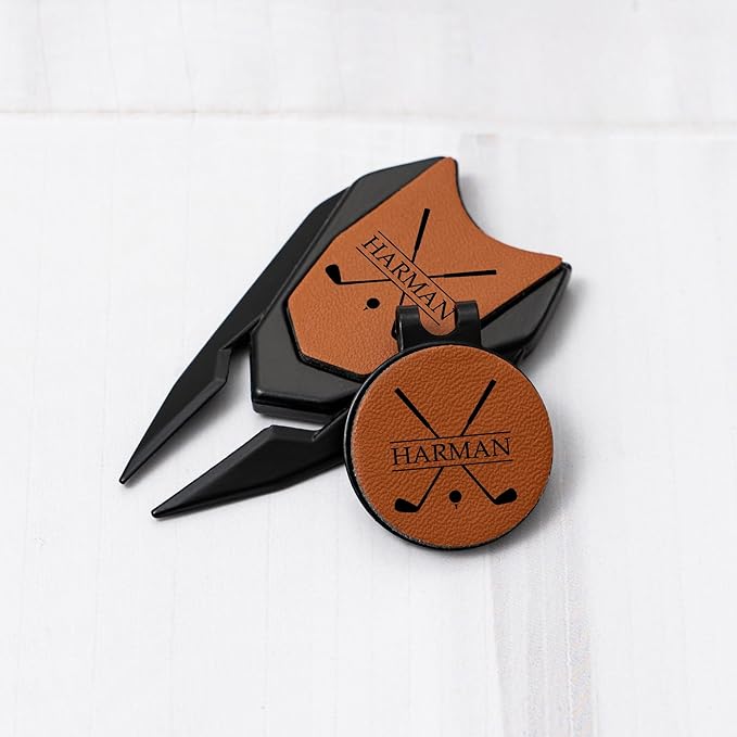 Personalized Leather Divot Repair Tool Set, Custom Golf Ball Marker for Men, Engraved Golf Turf Tools Gift for Dad Golfer