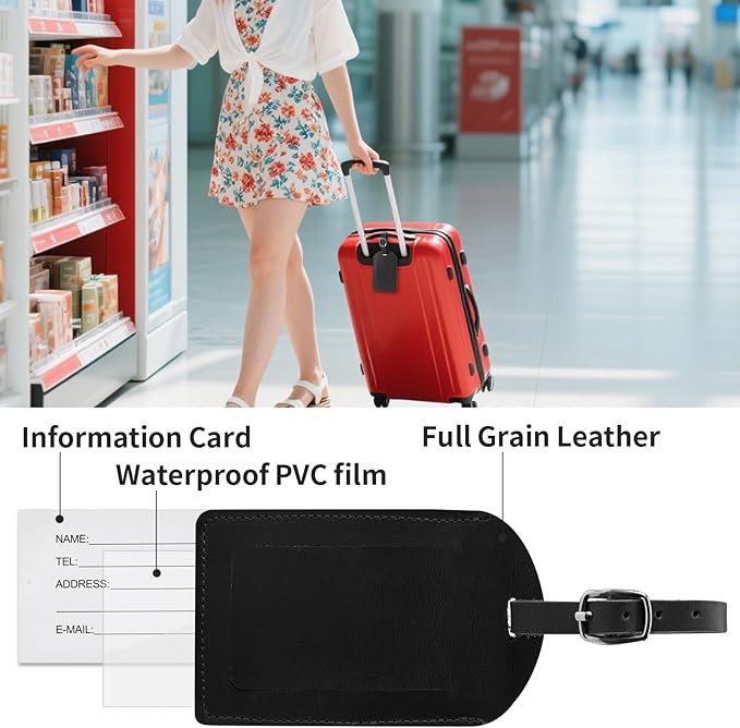 Ringsun Genuine Leather Luggage Tag for Suitcases ID Tags Bag Tags for Luggage (2 Pack)