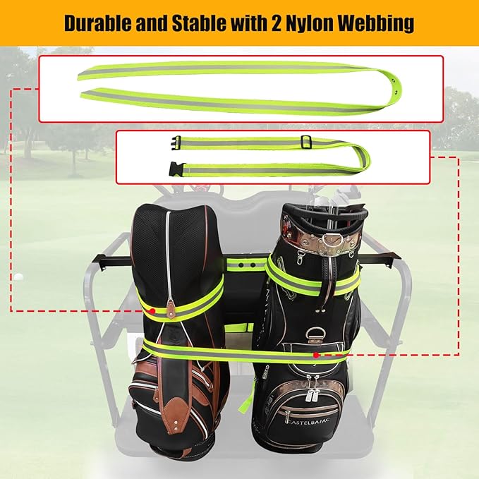 No Drilling Golf Cart Bag Holder Bracket for 2+2 Golf Cart Rear Seat with 1 Inch Square Tube, Universal Golf Bag Attachment Adjustable for EZGO Club Car Yamaha Golf Carts