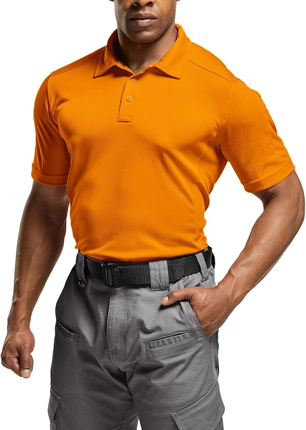 CQR Men's Polo Shirts, Tactical Short Sleeve Golf Performance Shirts, Lightweight Dry Fit UPF 50+ Pique