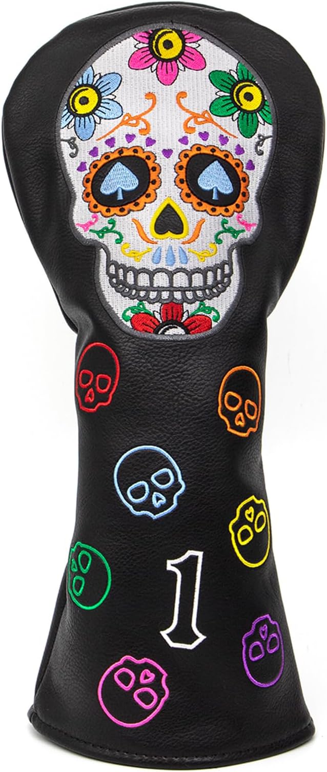 Montela Golf Club Covers,Colorful Skeleton Putter Cover Driver Covers Fairway Wood Headcover Hybrid Cover Leather Blade Putter Headcover Mallet for Brand