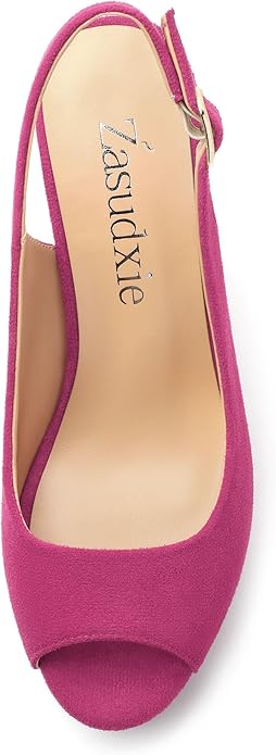 Womens Wedge Platform Sandals Peep Open Toe Slingback Buckle High Heel Dress Shoes Pumps Suede 3.94 Inch