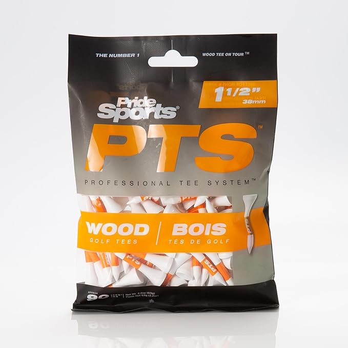 PrideSports PTS Wood Golf Tees | 90 Count, 1-1/2 Inch | #1 Wood Tee on Tour | Best for Irons, Hybrids, & Woods