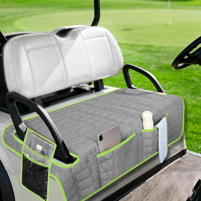 Golf Cart Seat Cover, Universal Bench Seat Cover with Storage Pockets, Non-Slip Seat Protector for Golf Cart, Fits EZGO Club Car Yamaha, Easy Install