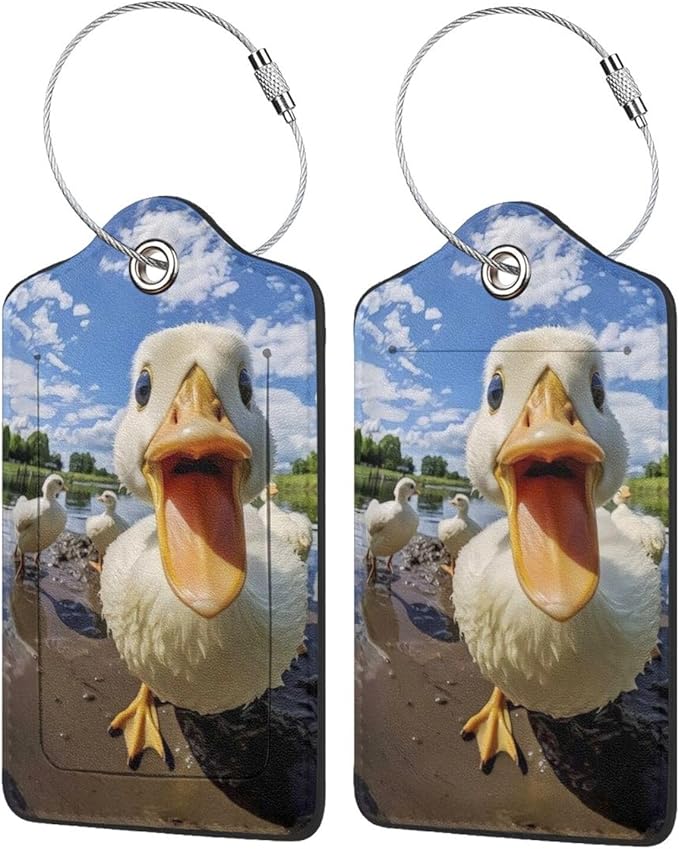 TSA Approved Luggage Tags for Suitcases Duck 2 Pack Funny Leather Carnival Cruise Airport Cute Travel Name Tags Golf Bag tag Ships Essentials Privacy Cover ID Label for Women Men