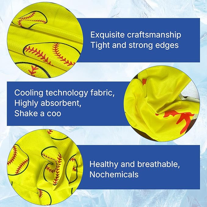 OPSO Baseball Softball Cooling Towel Set, 40 x 12 inches, 12 Pack, Microfiber Sports Towels for Baseball, Soccer, Golf LCE Towel Microfiber Sports Towels for Player (Softball 4)