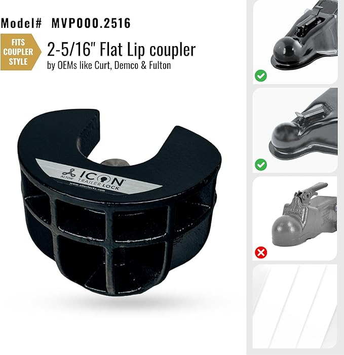 Altor ICON Trailer Coupler Lock secures high Value Race Trailers/Enclosed Cargo Trailers/Airstream/Travel Trailers/RV/Boat/Toy Haulers