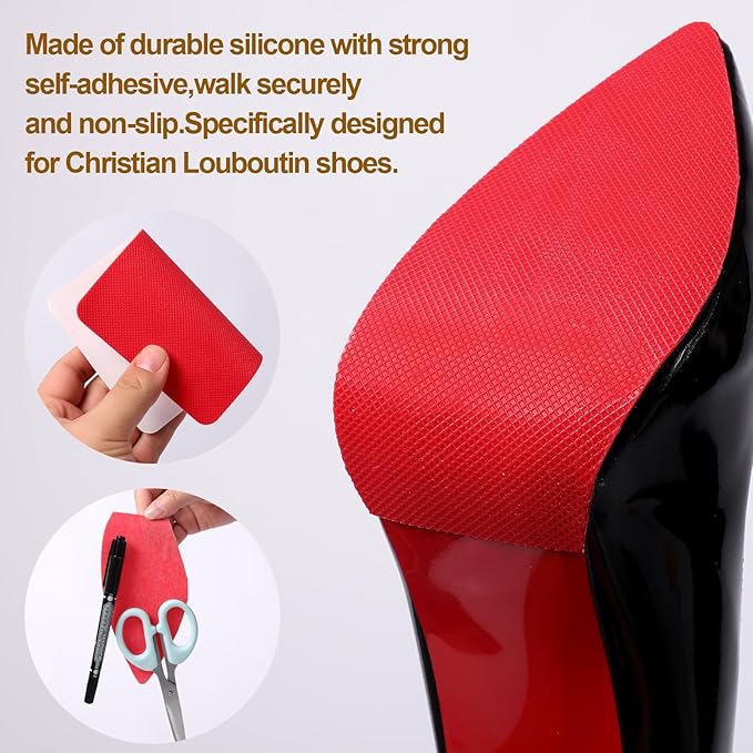 Red Bottoms Sole Protector,Shoe Sole Protector for Christian Louboutin, Anti Slip Shoe Grips Pads Compatible with Louboutin Shoes -2 Pairs（8.0"×4.5",Red）