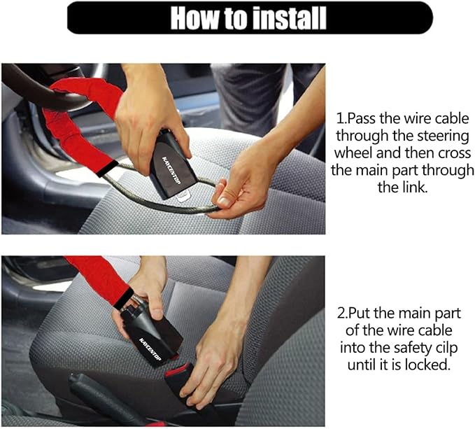KAYCENTOP Car Steering Wheel Lock, Seat Belt Lock, Anti-Theft Device, Max 17 Inch Length, Small and Light-Weight, Multi-Functional, Fit Most Vehicle, SUV, Golf Cart Security (Red)