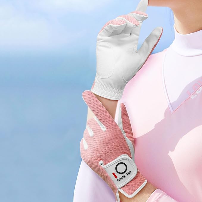 FINGER TEN Womens Golf Glove Right Handed Golfer Left Hand Rain Grip Hot Wet All Weather Value 2 Pack, Golf Gloves Breathable Flexible for Ladies Women