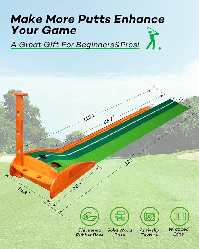 Golf Putting Green with Auto Ball Return for Indoor Outdoor Practice, Putting Mat Training Aid with Alignment Guide Non-Slip Base for Home Backyard Office, Golf Gifts for Dad Men Women