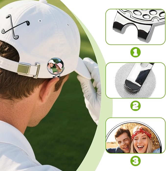 Custom Golf Ball Marker Hat Clip with Photo Text Personalized Magnetic Ball Markers Hat Clip for Men Women Golfer Removable Attaches Premium Gifts