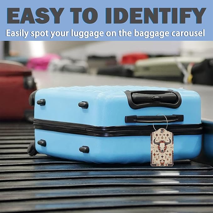 Western Bull Skull Luggage Tag, 3 Pack Luggage Tags for Suitcases, Cute Suitcase Tags Identifiers Bag Tags with Privacy Flap, Baggage Name Tag for Women Men Luggage Backpacks & Bags