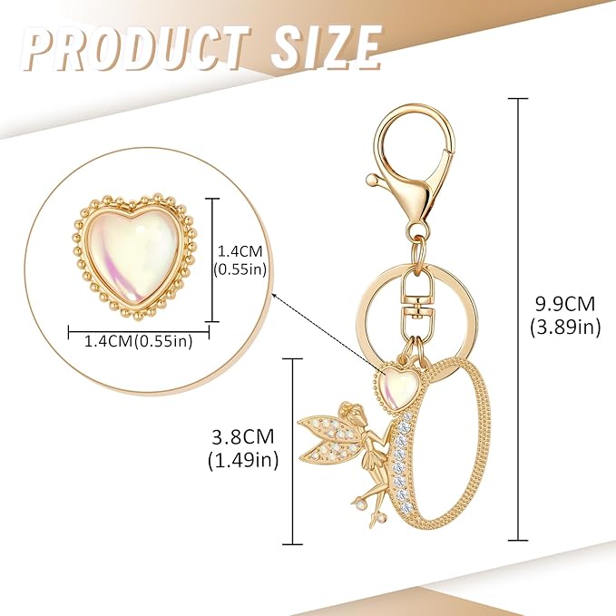Gold Plated Alphabet Initial Letter Keyring Keychain for Women Girls Crystal Key Chains for Wallet Backpack Bag Charm