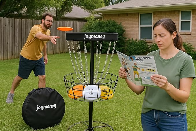 PDGA Approved Disc Golf Starter Set | Regulation Target Basket with Chain Guard, 3 Weighted Discs & 6-Page Training Guide | Quiet Backyard Practice Kit