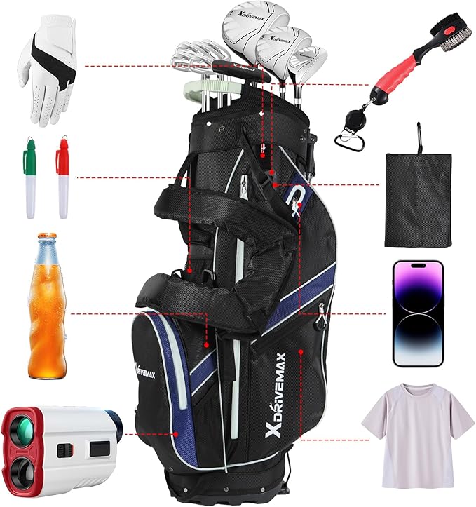 Golf Stand Bag, Lightweight Golf Bag with 8-Way Top Dividers, Golf Bag for Men & Women with Adjustable Dual Strap, Rain Cover, Cooler and Golf Accessory Kit