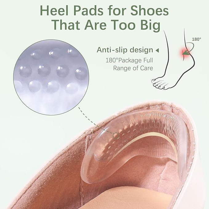Heel Pads for Shoes That are Too Big: Heel Protectors for Loose Shoes - Stop Heel Pain - Heel Blisters(4 Pairs)
