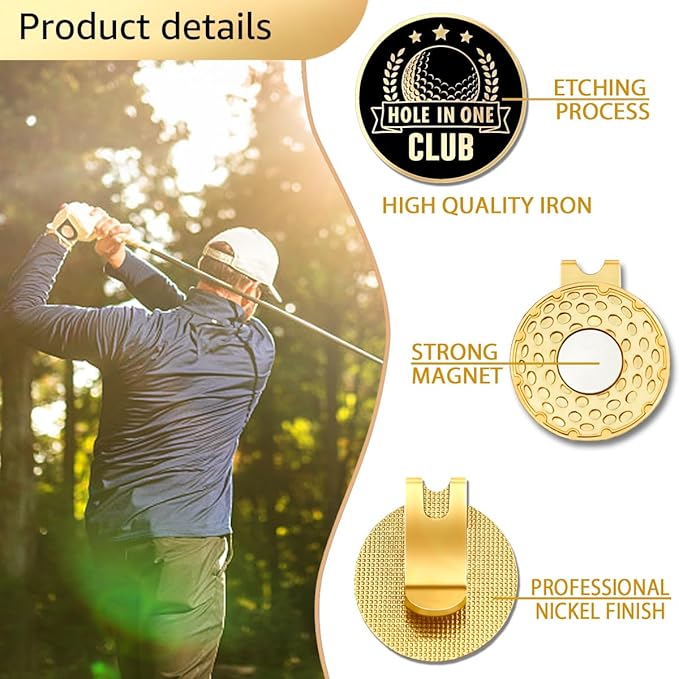 Hole in One Club Black Gold Golf Ball Marker with Magnetic Hat Clip, Golf Accessories for Men Women, Golf Gifts for Men Women Golfer, Birthday Retirement Gifts for Golf Lover Golf Fan?B?